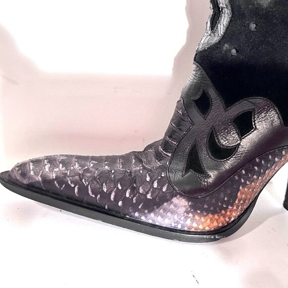 Steve Madden Rare Blk/Grey Cowboy Western High Heel Pointed Toe Leather Boot 8 - Picture 3 of 15